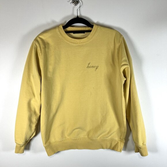 BRANDY MELVILLE‎ solid YELLOW honey Embroidered sweatshirt top One Size womens - Picture 1 of 11